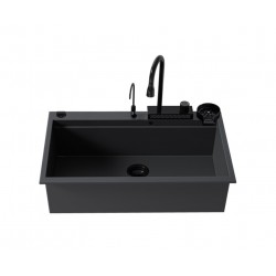 Ένθετος Νεροχύτης Quartz Multi Granite Sanitec 850 Μ79xΠ50cm Nero (Μαύρο)